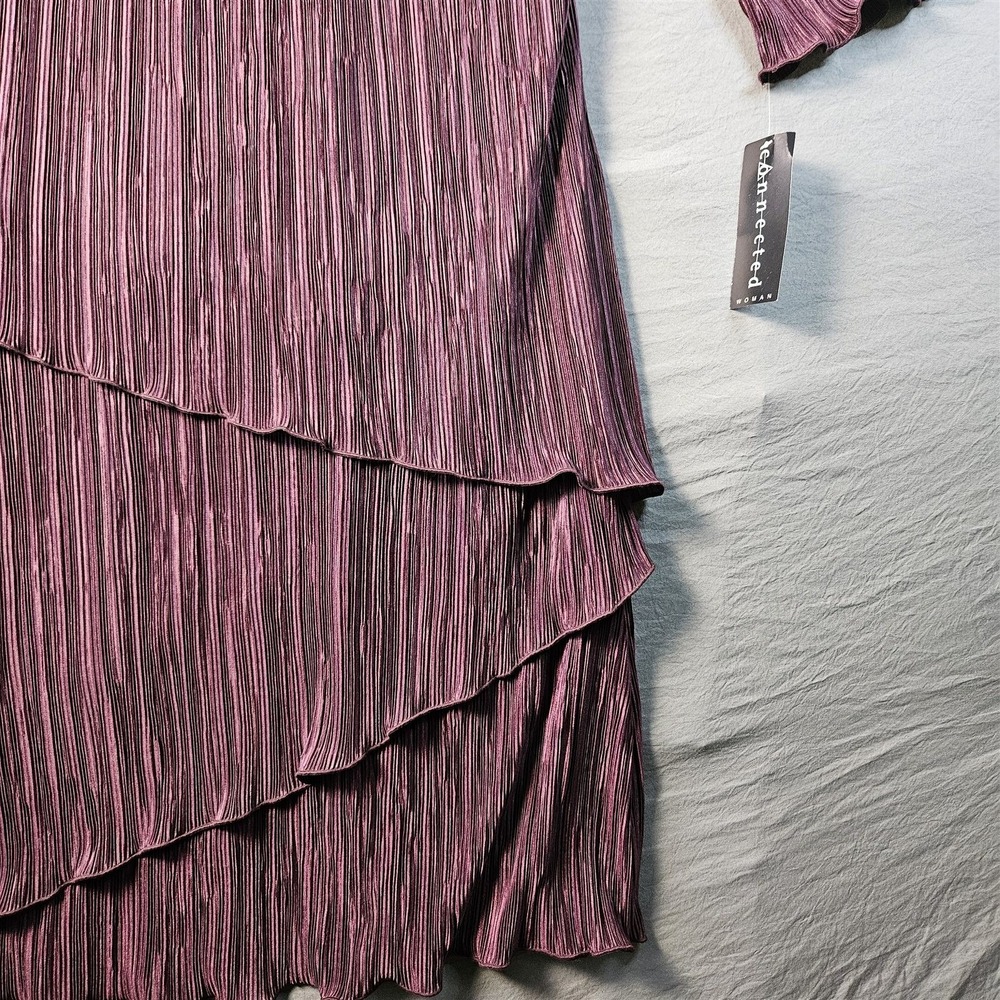 Connected Woman Mauve Crinkle Pleated Tiered Dress Womens 18W V-Neck